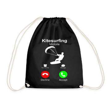Kitesurfing Mobile Call Me Kite Surfer Phone Fun - Drawstring Bag - black - Front