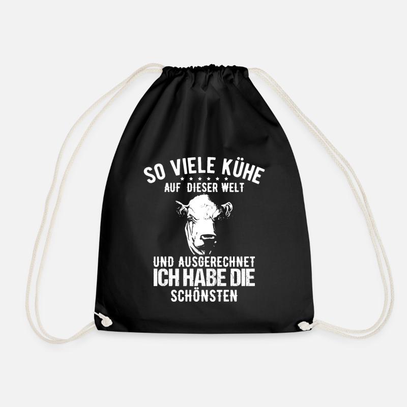 Farmer Farmer Tractor Cows Sayings T-Shirt - Drawstring Bag - black