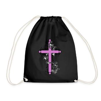 Kreuz mit Blumen Ranken Gott Kirche Jesus - Turnbeutel - Schwarz - Vorne