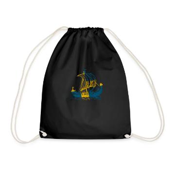Sweden Viking Ship - Sweden Viking Ship - Drawstring Bag - black - Front