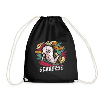Seepferdchen Geschenk - Turnbeutel - Schwarz - Vorne