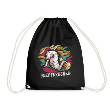 Seepferdchen Geschenk - Turnbeutel - Schwarz - Vorne