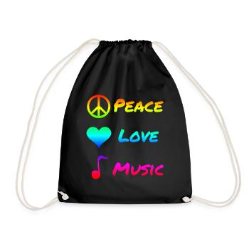 Peace Love Music Frieden Musik Symbol Geschenk - Turnbeutel - Schwarz - Vorne