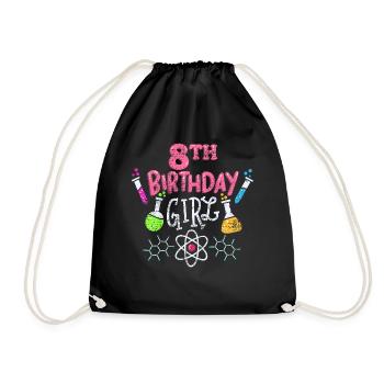 8th birthday science - Drawstring Bag - black - Front