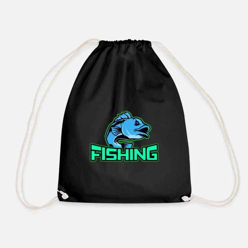 Fishing fish blue fish - Drawstring Bag - black