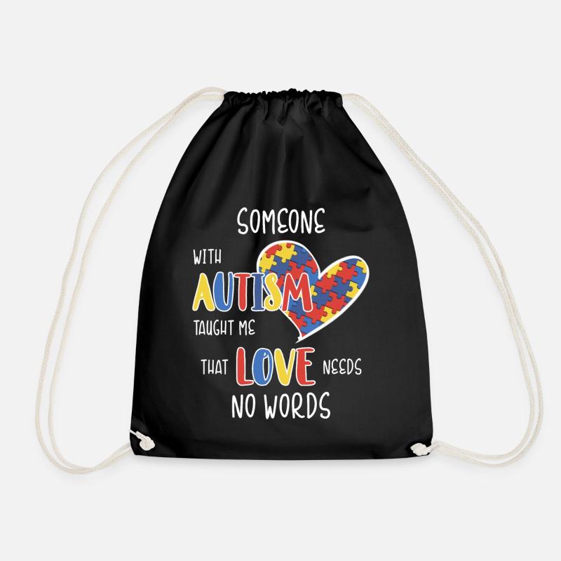 Autism Love needs no words - Drawstring Bag - black