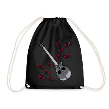 Electric guitar with skull and butterflies - Drawstring Bag - black - Front