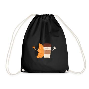 Coffee croissant Tasty food drink saying - Drawstring Bag - black - Front
