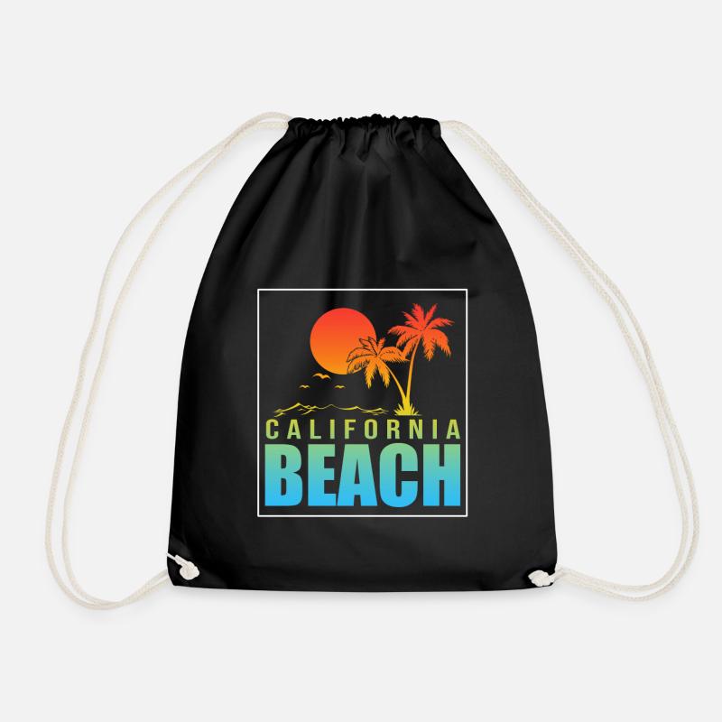 California Beach - Drawstring Bag - black