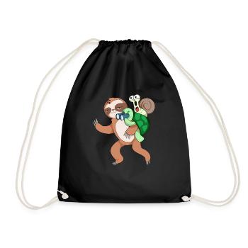Turtle snail and sloth - Drawstring Bag - black - Front