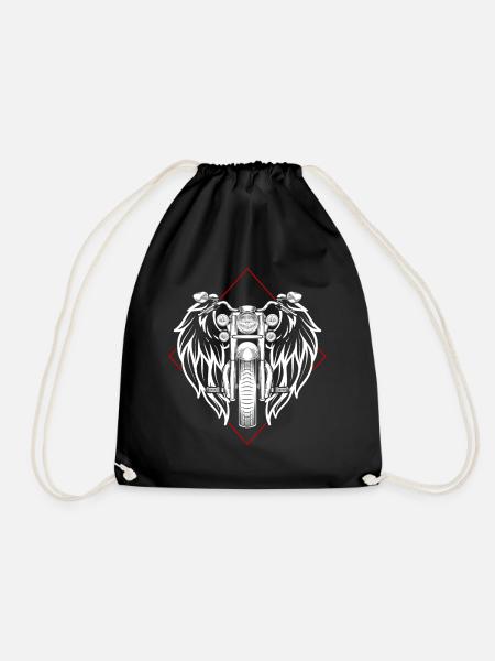 Wings vintage cool biker gift - Drawstring Bag - black