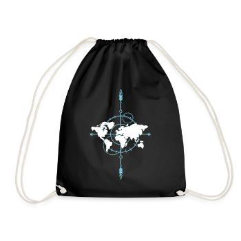 Great world map with compass gift for travelers - Drawstring Bag - black - Front