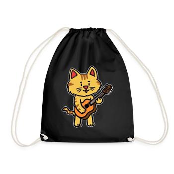 Gitarre Musik Musiker Katze Kätzchen Katzenmusik - Turnbeutel - Schwarz - Vorne