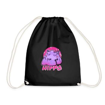 Niedliches Hippo mit rosa Schleife - Turnbeutel - Schwarz - Vorne