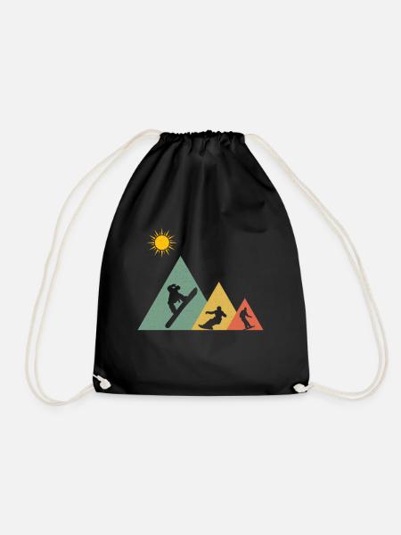 Snowboarding Snowboarding Snowboarder Mountains - Drawstring Bag - black