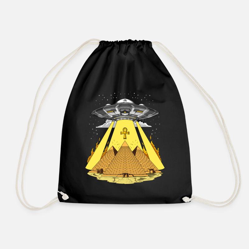 Alien Abduction Egyptian Pyramids UFO Anunnaki - Drawstring Bag - black