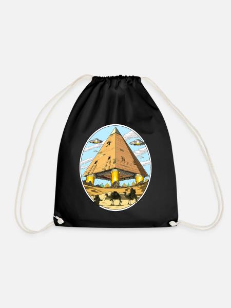 Egyptian Pyramids Aliens Space Anunnaki UFO - Drawstring Bag - black