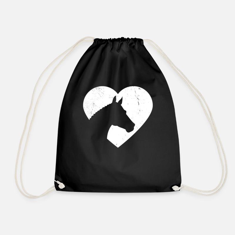 Pferdekopf Silhouette Seitlich Herz Geschenk - Turnbeutel - Schwarz