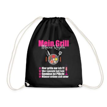 cooles BBQ Mein Grill meine Regeln Geschenk - Turnbeutel - Schwarz - Vorne