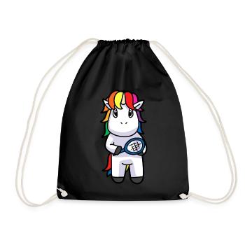 Tennis Tennis Player Unicorn Mythical Animal Sport Animals - Drawstring Bag - black - Front