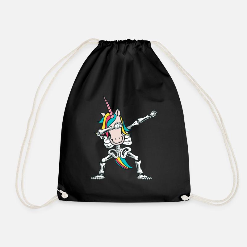 unicorn dabbing skeleton - Drawstring Bag - black