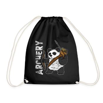 Panda Bogenschießen Geschenk - Turnbeutel - Schwarz - Vorne