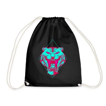 Neon Tiger face gift - Drawstring Bag - black - Front