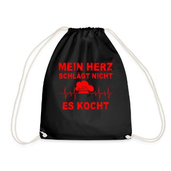 Lustiges Koch Geschenk HERZSCHLAG - Turnbeutel - Schwarz - Vorne
