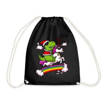 T-Rex Dinosaur Santa Riding Unicorn Christmas - Drawstring Bag - black - Front