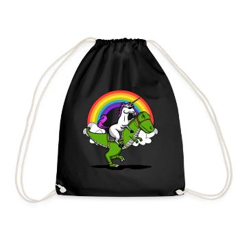 Einhorn Reiten T-Rex Dinosaurier Magischer Regenbogen - Turnbeutel - Schwarz - Vorne