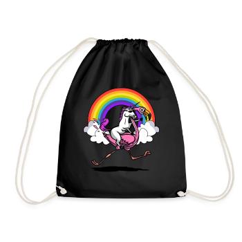 Einhorn Reiten Flamingo Vogel Magisch - Turnbeutel - Schwarz - Vorne