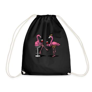 Lustige Flamingo-Vogel-Wein-trinkende Party - Turnbeutel - Schwarz - Vorne
