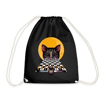 Katze Maus Schachspiel Cool Schachzug Geschenkidee - Turnbeutel - Schwarz - Vorne