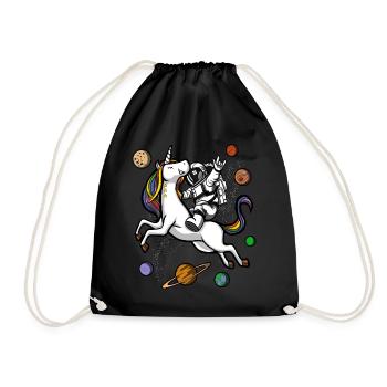 Space Astronaut Riding Magical Unicorn - Drawstring Bag - black - Front
