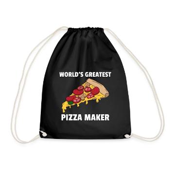 Pizza Pizzer Pizzeria Italien Salami Käse Geschenk - Turnbeutel - Schwarz - Vorne