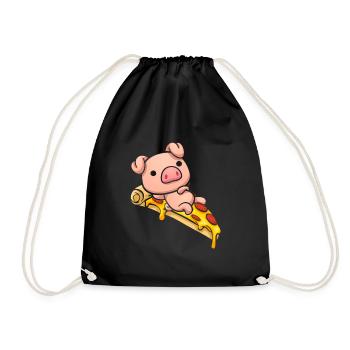 Schweineliegende Pizza Süßes Geschenk - Turnbeutel - Schwarz - Vorne