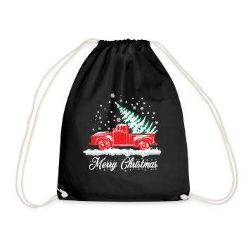 Camion à neige rouge et arbre de Noël - Noël nostalgique - Sac de sport léger - noir - Devant