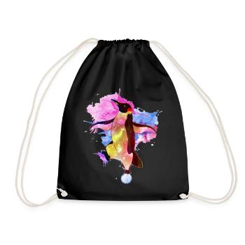 Kosmischer Pinguin Aquarell - Turnbeutel - Schwarz - Vorne