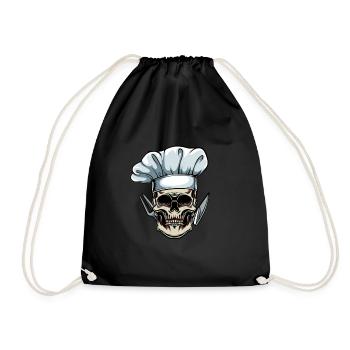 Skull chef cooking chef - Drawstring Bag - black - Front