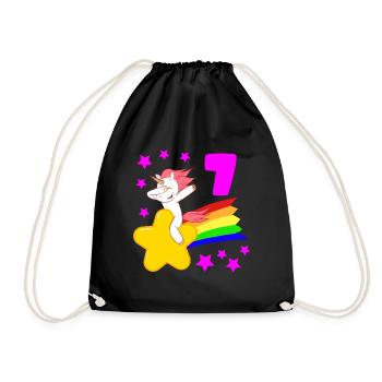 7 Seventh Birthday 7 Bday Girls Unicorn - Drawstring Bag - black - Front