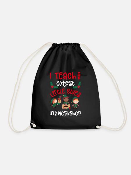 Christmas Teacher Quote Funny Teach Elves - Drawstring Bag - black