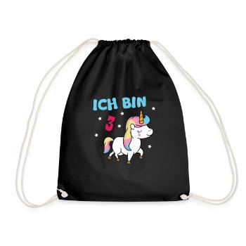 Unicorn girl 3 years third birthday - Drawstring Bag - black - Front