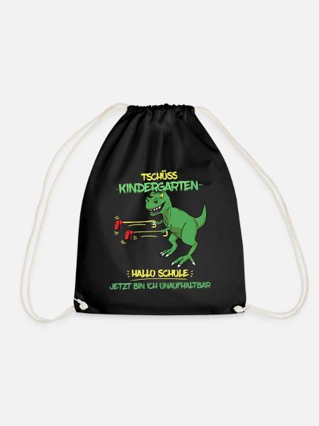 Dino T-Rex Hallo Schule Einschulung Schulanfänger - Turnbeutel - Schwarz