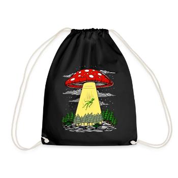 Magic Mushroom Alien Abduction UFO Psilocybin Trip - Drawstring Bag - black - Front