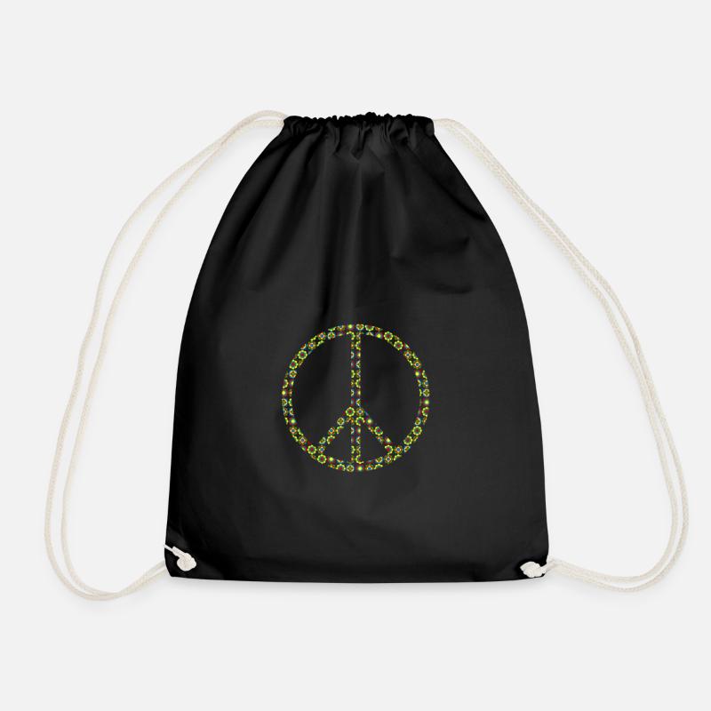 Peace Peace Sign Peace 70s flower power - Drawstring Bag - black