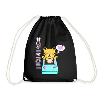 Kawai Gamer Kitten Kawaii Gaming Cat Aesthetic - Drawstring Bag - black - Front