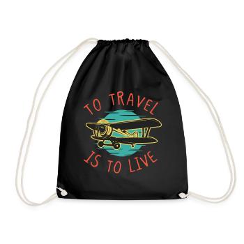 Travel is to Live Travel Traveling Aircraft - Drawstring Bag - black - Front