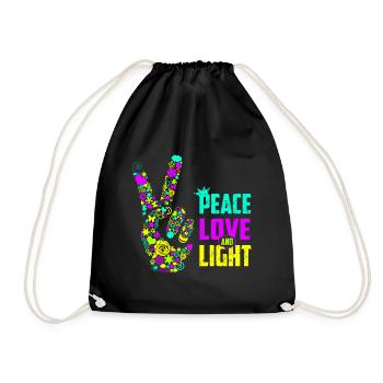 Peace Love Light Hand Signal Peace Symbol Neon - Drawstring Bag - black - Front