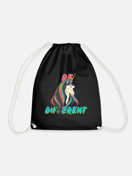 Be Different Cooles Einhorn Regenbogen - Turnbeutel - Schwarz