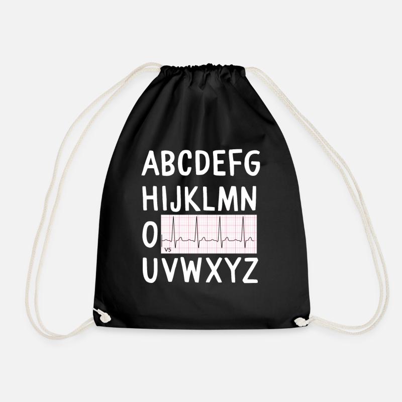 Funny EKG Nurse ECG T-shirt Nursing Gift - Drawstring Bag - black